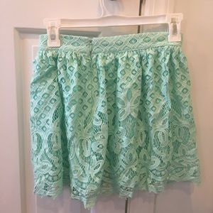 Greenish Blue Floral Lace Skirt